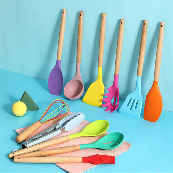 Silicone Wood Handle Spatula Spoon BlessedFriday.pk