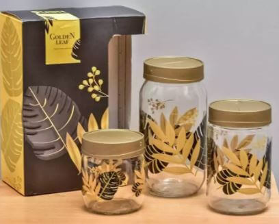 Golden Leaf 3 Piece Storage Jar Set blessedfriday