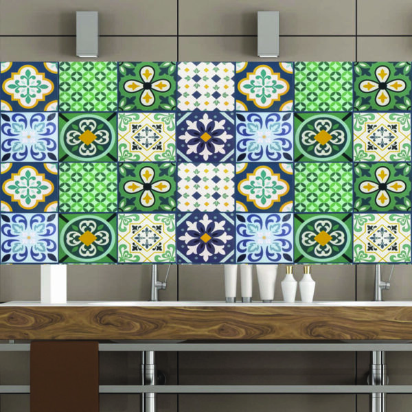 Green Blue and Grey Textured Tile Stickers BlessedFriday.pk