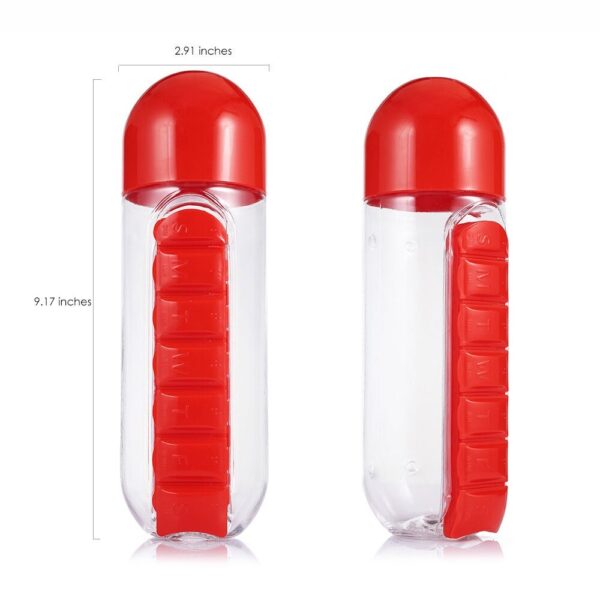 Size of Drinking Water Bottle With Mini Pill Boxes