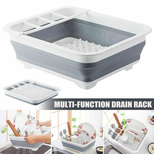 folding dish drainer - plate drying rack with cutlery holder