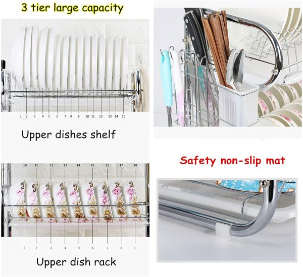 3 layer stainless steel wall hanging dish rack silver