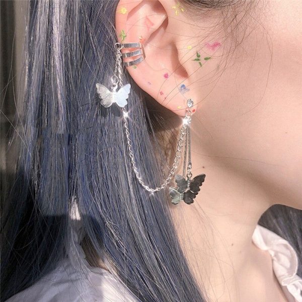 BEST 1pcs left side Fashion Earrings For Women Butterfly Tassel Chain Ladies Ear Clips